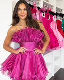 Fuchsia Sleeveless Pleated Ruffle Homecoming Dress, HZ0307
