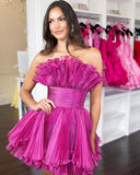 Fuchsia Sleeveless Pleated Ruffle Homecoming Dress, HZ0307