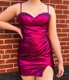 Fuchsia Spaghetti Straps Tight Homecoming Dress, HZ0307