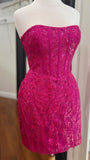 Fuchsia Strapless Bodycon Homecoming Dress, Mini Party HZ0307