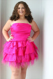 Fuchsia Strapless Mini Homecoming Dresses A-Line Evening Gown Short, HZ0307