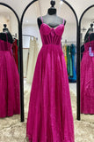 Fuchsia Shimmer Tulle Corset A-line Long Formal HZ0307