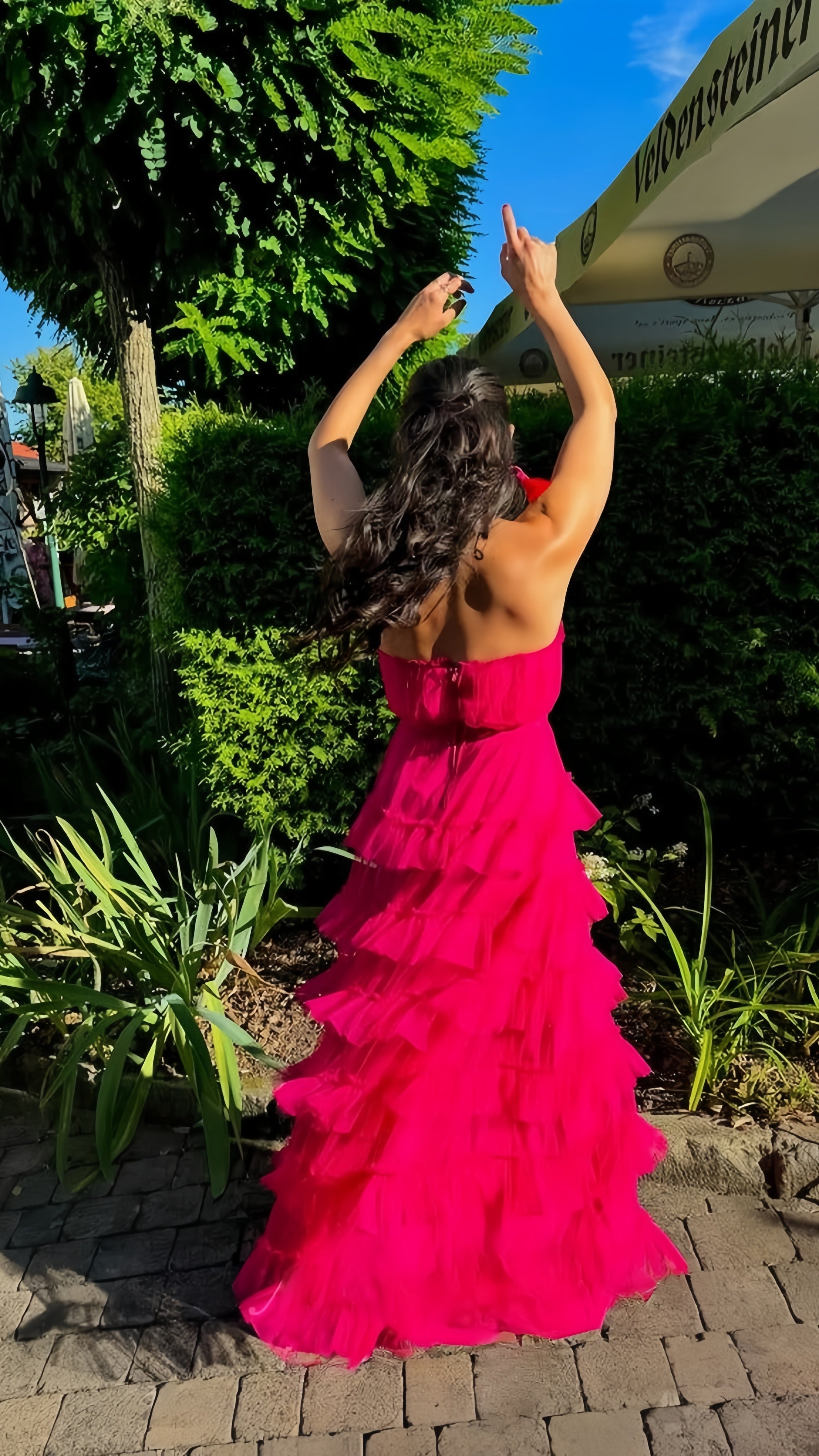 Fuchsia Strapless Tulle Ruffle Party Dress Floor Length Prom Dress, HZ0307