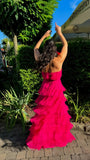 Fuchsia Strapless Tulle Ruffle Party Dress Floor Length Prom Dress, HZ0307