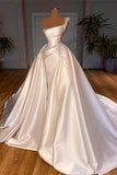 GLAMOROUS ONE SHOULDER PEARL WEDDING DRESS OVERSKIRT BRIDAL HZ0307