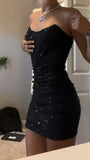 Glitter Black Sequined Homecoming Dresses Strapless Bodycon Party HZ0307