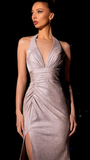 Glitter Halter Mermaid Prom Dresses, Sexy V-neck Evening HZ0307