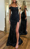 Glitter Off The Shoulder Black Prom HZ0307