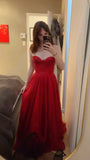 Glitter Red A-line Long Prom Dresses Senior Graduation HZ0307