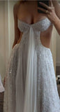Glitter Spaghetti Straps Wedding Dress Sexy Bridal HZ0307