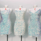 LTP1439,Glitter White Sequin Short Homecoming Dress Shiny Cocktail HZ0307