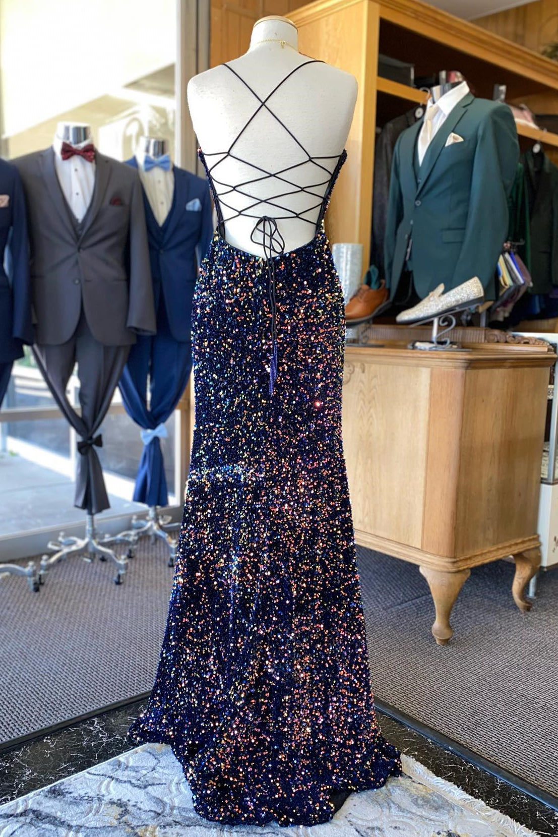 Glitter Dark Navy Blue Sequin Mermaid Formal HZ0307
