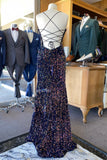 Glitter Dark Navy Blue Sequin Mermaid Formal HZ0307