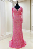 Glitter Pink Sequin Long Sleeves Mermaid Formal HZ0307