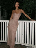 Glitter Champagne Sheath Prom Dress, Sexy See Through Party Dress, HZ0307
