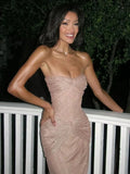 Glitter Champagne Sheath Prom Dress, Sexy See Through Party Dress, HZ0307