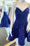 Glitters Blue Sequin A-line Short Party HZ0307