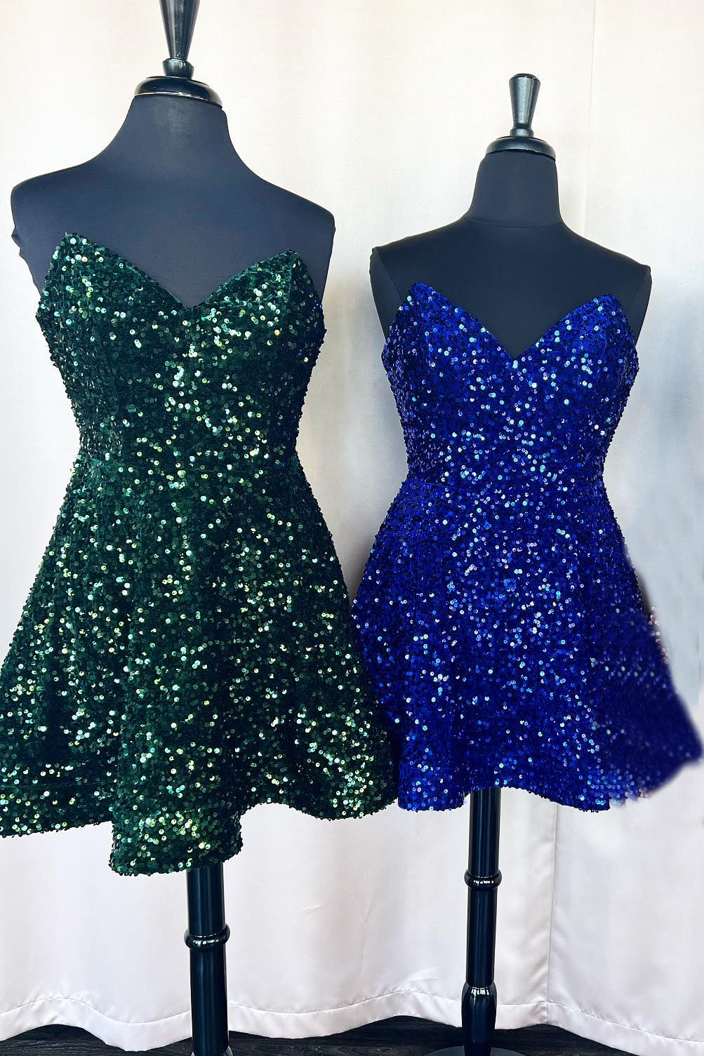 Glitters Blue Sequin A-line Short Party HZ0307