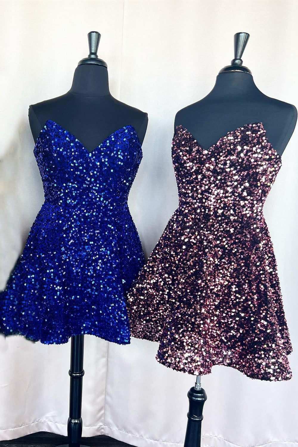 Glitters Blue Sequin A-line Short Party HZ0307