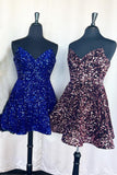 Glitters Blue Sequin A-line Short Party HZ0307