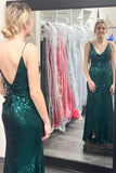 Glitters Dark Green Sequin Mermaid Long Formal Dress with Cowl HZ0307
