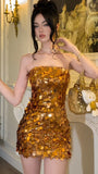 Gold Sequin Homecoming Dresses Strapless Mini Prom Party HZ0307