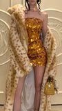 Gold Sequin Homecoming Dresses Strapless Mini Prom Party HZ0307