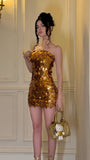 Gold Sequin Homecoming Dresses Strapless Mini Prom Party HZ0307