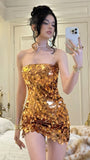 Gold Sequin Homecoming Dresses Strapless Mini Prom Party HZ0307