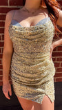 Gold Sequin Tight Homecoming Dresses Beaded Short Dress, HZ0307