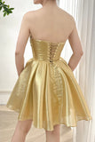 Gold Strapless A-Line Organza Homecoming Dresses, HZ0307