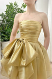 Gold Strapless A-Line Organza Homecoming Dresses, HZ0307