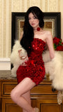 Gold Sequin Homecoming Dresses Strapless Mini Prom Party HZ0307