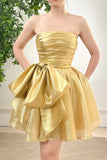 Gold Strapless A-Line Organza Homecoming Dresses, HZ0307