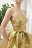 Gold Strapless A-Line Organza Homecoming Dresses, HZ0307