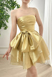 Gold Strapless A-Line Organza Homecoming Dresses, HZ0307