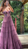 Gorgeous A Line Embroidery Prom Dresses, Lace Long Prom Dresses Formal Beads Evening HZ0307