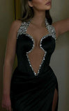 Gorgeous Black Beaded Sexy Prom Dresses With Side HZ0307