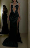 Gorgeous Black Beaded Sexy Prom Dresses With Side HZ0307