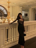 Gorgeous Mermaid Black Lace Date Night Dress Long Prom Dresses Birthday Outfits, HZ0307
