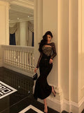 Gorgeous Mermaid Black Lace Date Night Dress Long Prom Dresses Birthday Outfits, HZ0307