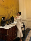 Gorgeous Mermaid High Neckline Ivory Satin Date Night Dress Prom Dresses Birthday Outfits , HZ0307