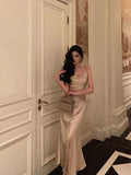 Gorgeous Mermaid Spaghetti Straps Champagne Slit Date Night Dress Prom Dresses Birthday Outfits , HZ0307