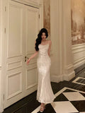 Gorgeous Mermaid Spaghetti Straps Ivory Satin Date Night Dress Prom Dresses Birthday Outfits , HZ0307