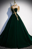Gorgeous Dark Green A-line Long Formal Gown with Gold High HZ0307