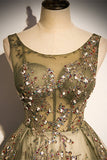 Elegant Plam Green Beaded Long Formal HZ0307