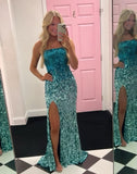 Gradient Color Strapless Sequin Evening Prom HZ0307