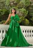 Green A-Line Long Prom Dresses Bowknot Evening Party HZ0307