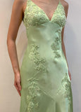 Green Mermaid V Neck Appliques Satin Open Back Long Prom Dress HZ0307