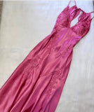 Green Mermaid V Neck Appliques Satin Open Back Long Prom Dress HZ0307